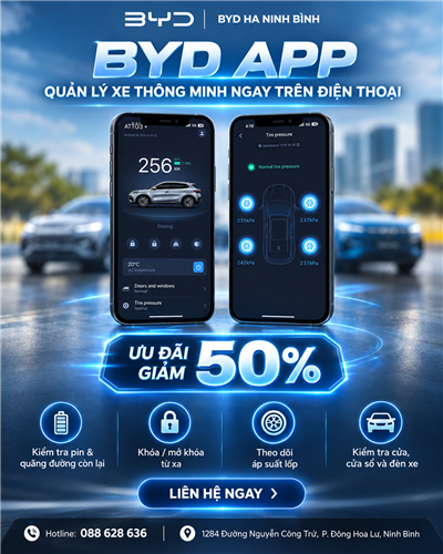 BYD App – Quản lý xe thông minh ngay trên điện thoại, ưu đãi giảm 50%