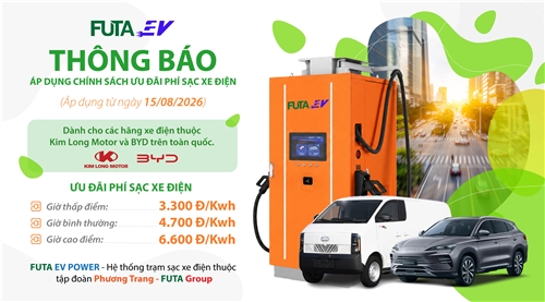 FUTA EV Power chính thức triển khai dịch vụ sạc xe điện từ ngày 15/08/2026