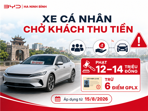 Từ 15/8/2026, ô tô cá nhân chở khách thu tiền có thể bị phạt tới 14 triệu đồng, trừ 6 điểm GPLX